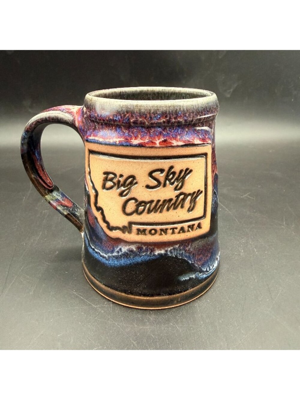 Whitefish Pottery 2019 Big Sky Country Montana Mug Drip Glaze Hand Thrown Purple